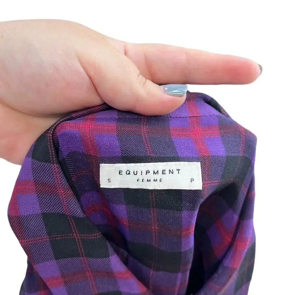 Equipment Purple Black Red‎ Plaid Check Collared Button Down Silk Blouse Small - Picture 9 of 11